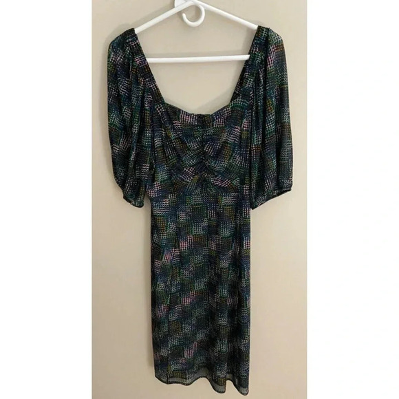 CAbi Elaine Puff Sleeve Multicolored Dot Mesh Dress Size Medium Fall Career - Picture 3 of 12